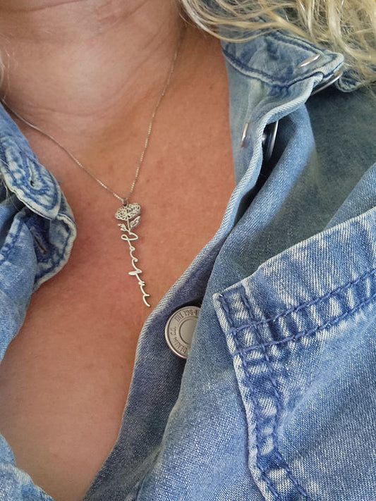 Birth Flower Signature Name Necklace