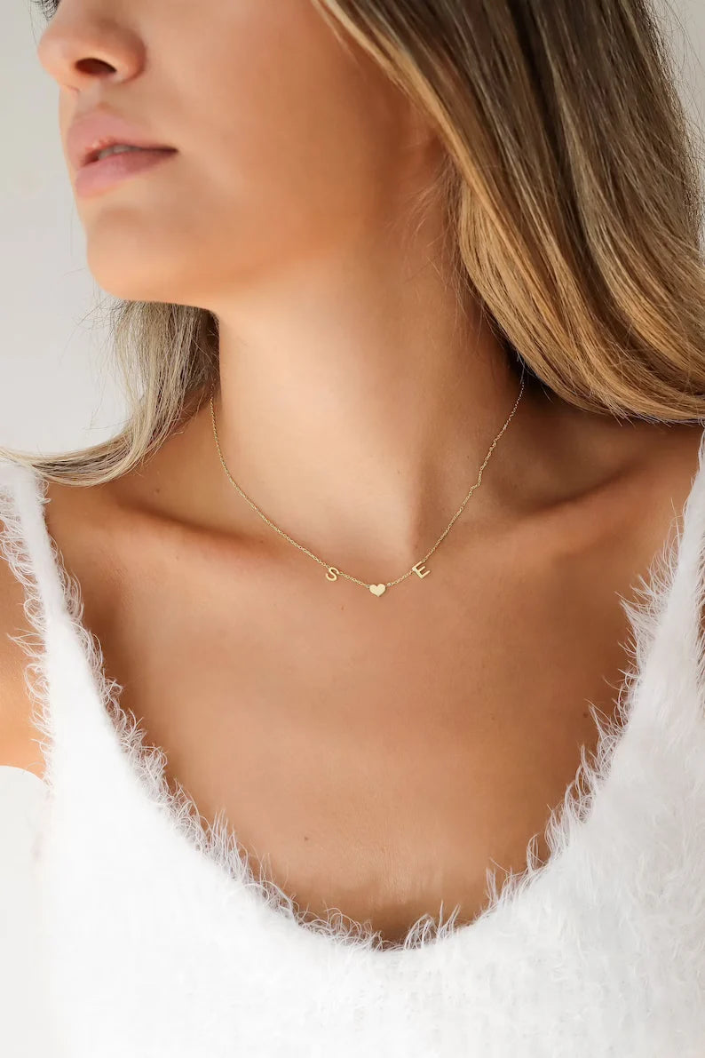 Minimalist Heart initial Necklace