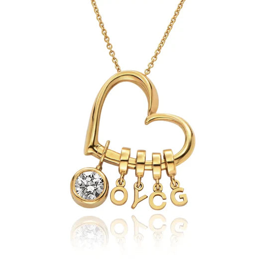 Heart Necklace with Drop Initials