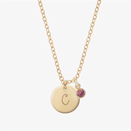 Personalised Initial Disc Birthstones Necklace