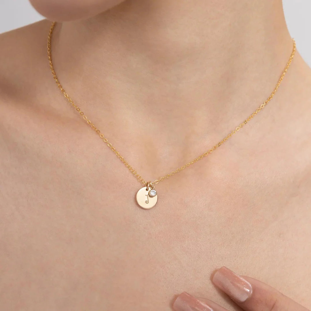 Personalised Initial Disc Birthstones Necklace