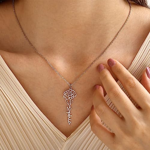 Birth Flower Signature Name Necklace