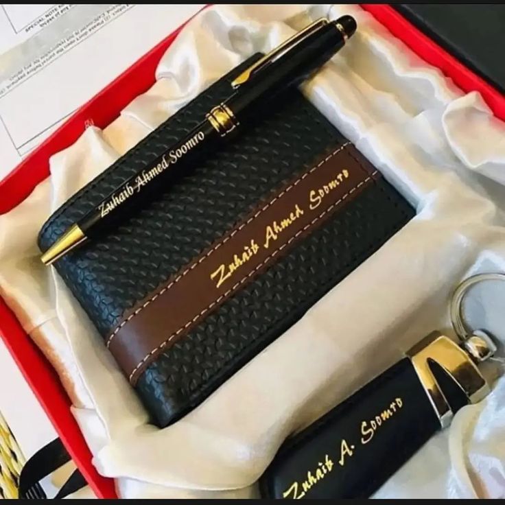 Customized Name Engraved Wallet keychain pen-black+brown